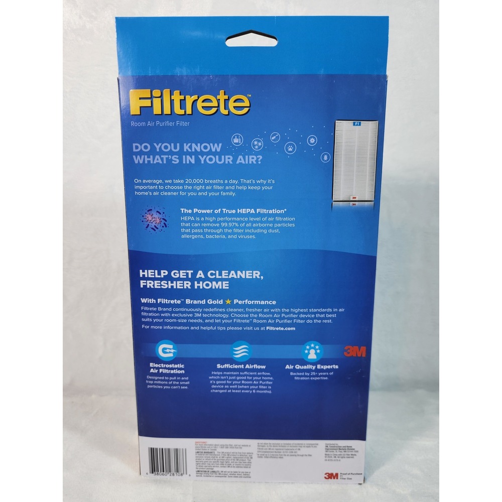 Filtrete F1 True HEPA Room Air Purifier Filter Premium Allergen Bacteria Virus - Picture 4 of 6